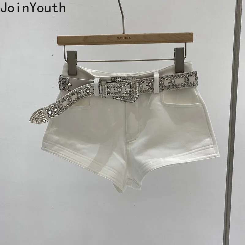 2025 New Bottoms Jean Shorts Women Heavy Diamond Belt Y2k Pants Pantalones Cortos De Mujer Fashion Summer Bodycon Short Mujer