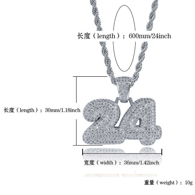 Hip Hop Number 24 Pendant Micro Paved Zircon Men's Trendy Ins Accessories