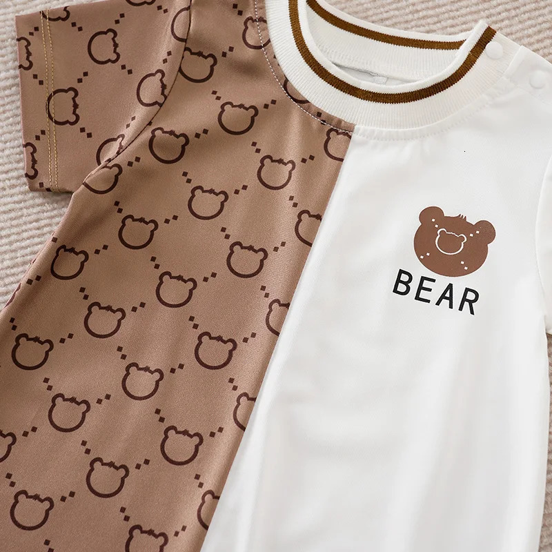 born Clothes Cute Cartoon Patchwork Teddy Bear Comfortable And Soft Summer Boys Girls 018 Short Sleeved Baby Jumpsuit 250619