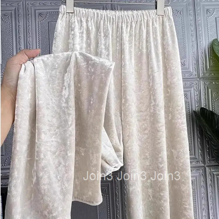 Temperament Wide Leg Pants Womens Clothing 2025 New Bottom Straight Tunic Trousers High Waist Vintage Velvet Pantalon Femme