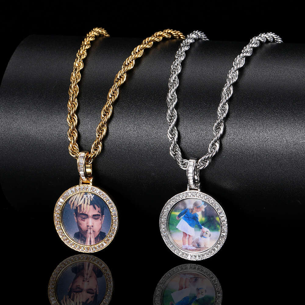 Mini Small T Square Zircon Round Pendant Personalized Commemorative Hip Hop Photo Frame Necklace bb02