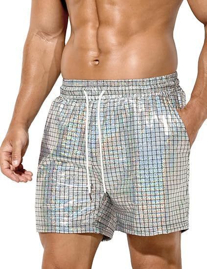 Free Shipping Designer Beach Pants2025 New Plaid Glossy Shorts Men's Casual European And American Cross-border Shorts Men's Beach Casual Pan