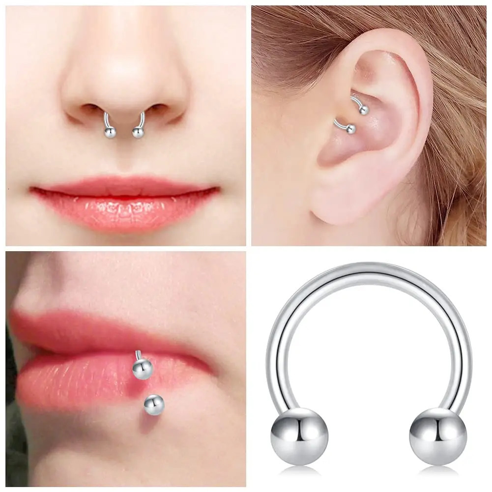 4Pcs32pcs 16G Septum Nose Rings Stainless Steel Hoop Horseshoe Piercing Jewelry Tragus Cartilage Earrings for Women Men 612mm 250613