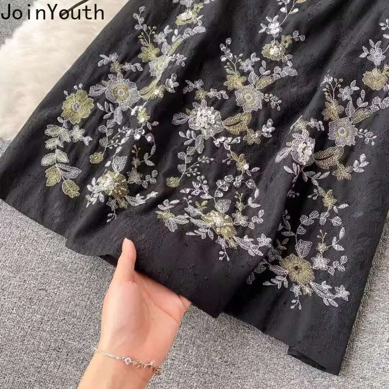 Womans Clothes for 2025 Two Piece Sets Badage Bow Shirts High Waist Bodycon Embroidery Skirt Outfits Roupas Femme Vintage Set