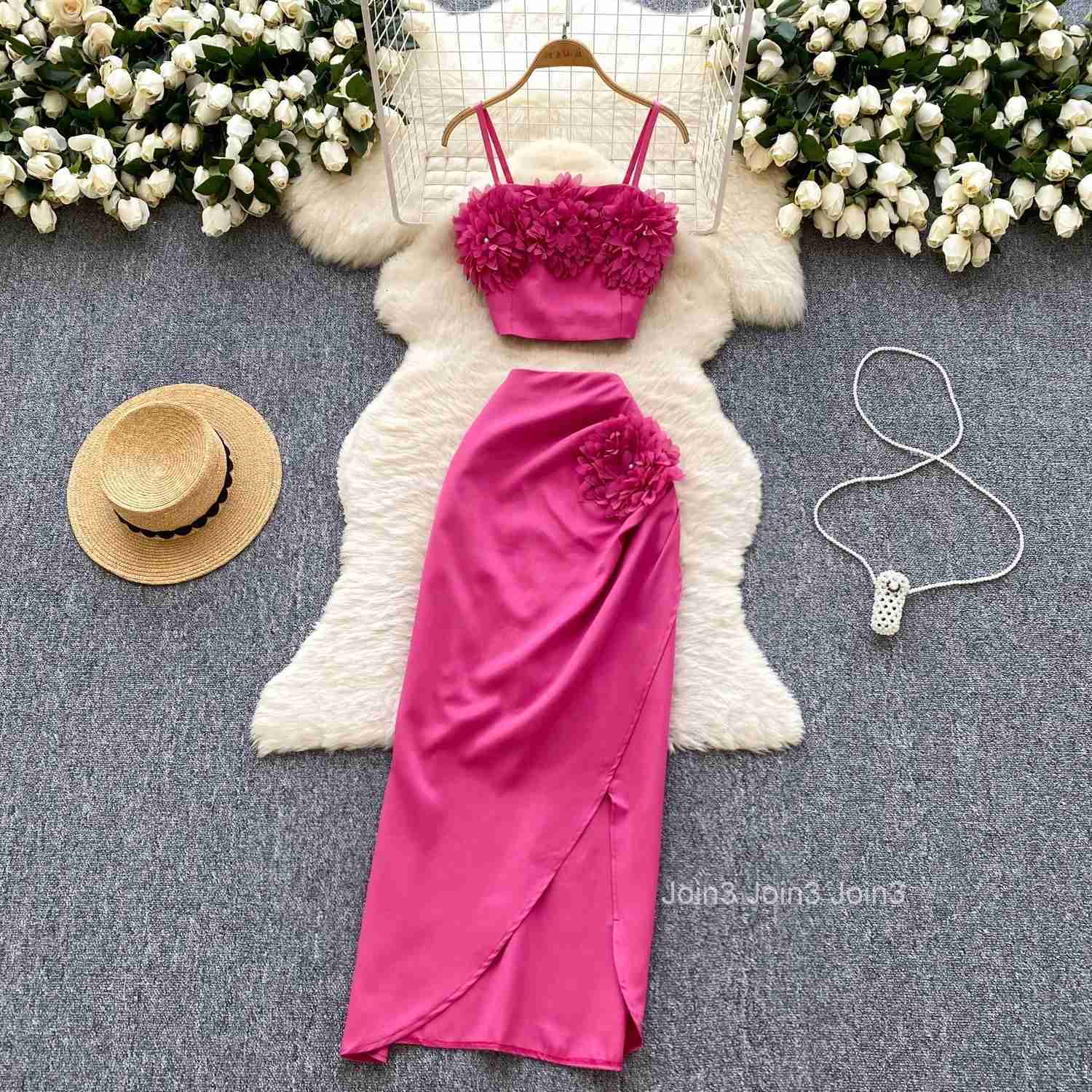 Women Clothing Skirt Suit Two Piece Set 3D Floral Sexy Vest High Waist Irregular Bodycon Skirts Outfits Temperament Summer Sets
