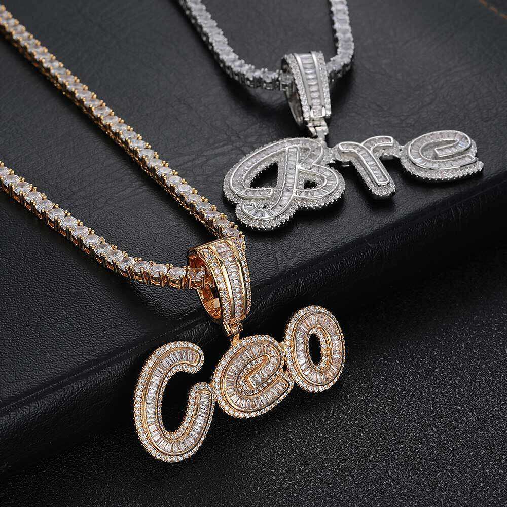 Hip Hop Upper and Lower Case Ladder Square Signature Letter Splicing Combination Pendant Creative Zircon Jewelry Unisex Sweater Chain 25fe