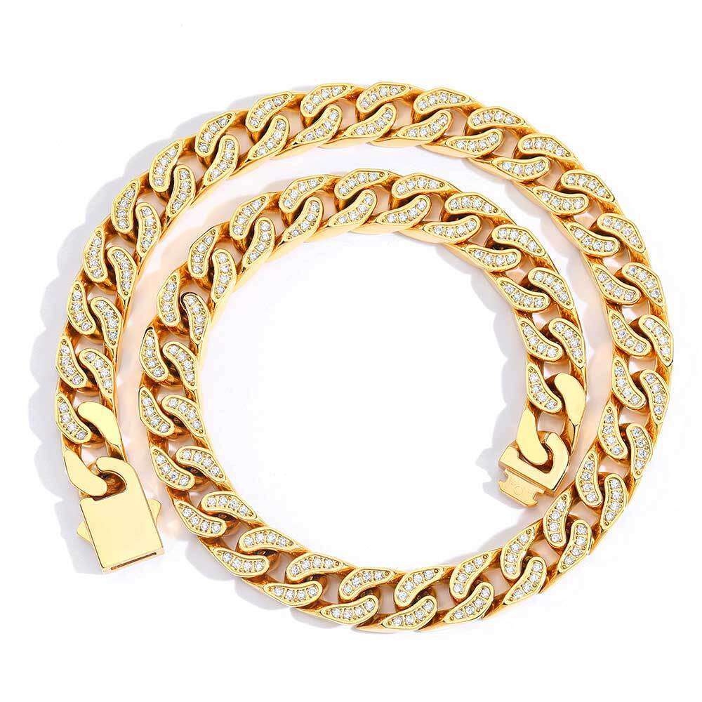 CNC Inlaid Dia 12mm Stainless Hip Hop Four-Sided Full Zircon Cuban Chain Titanium Steel Necklace cce6