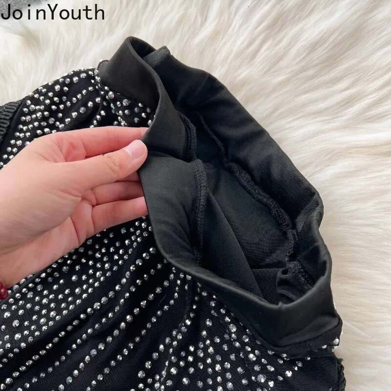 Temperament Suit Two Piece Sets Womans Clothes for 2025 Diamond Tunic Crop Tops Chic Tassel Bodycon Skirt Outfits Chic Y2k Set