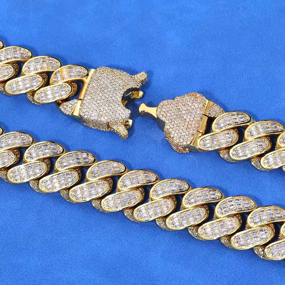 Hip Hop Three Row T-Square 925 Sterling Silver VVS D Color Moissanite Necklace Iced Out Miami Cuban Chain Link Jewelry for Men