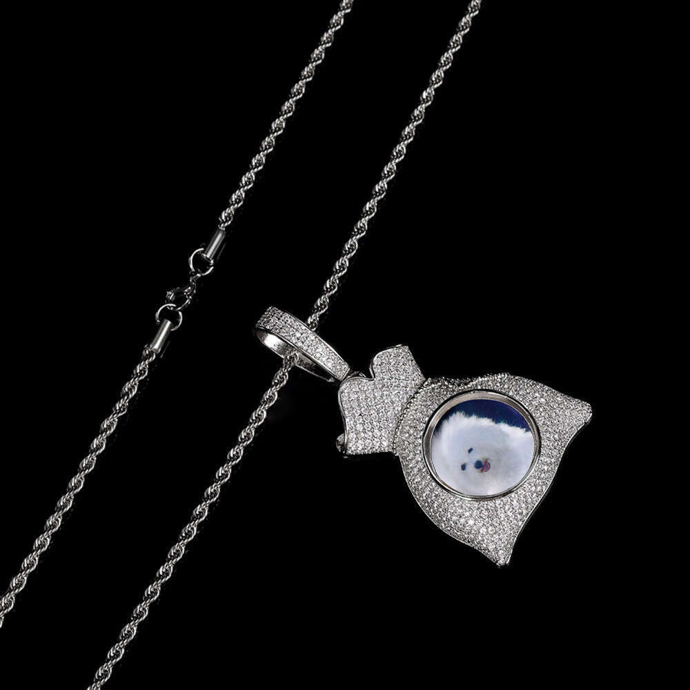 Hip Hop Photo Frame Pendant Micro Paved Zircon Money Bag Creative DIY Personalized Necklace 417e