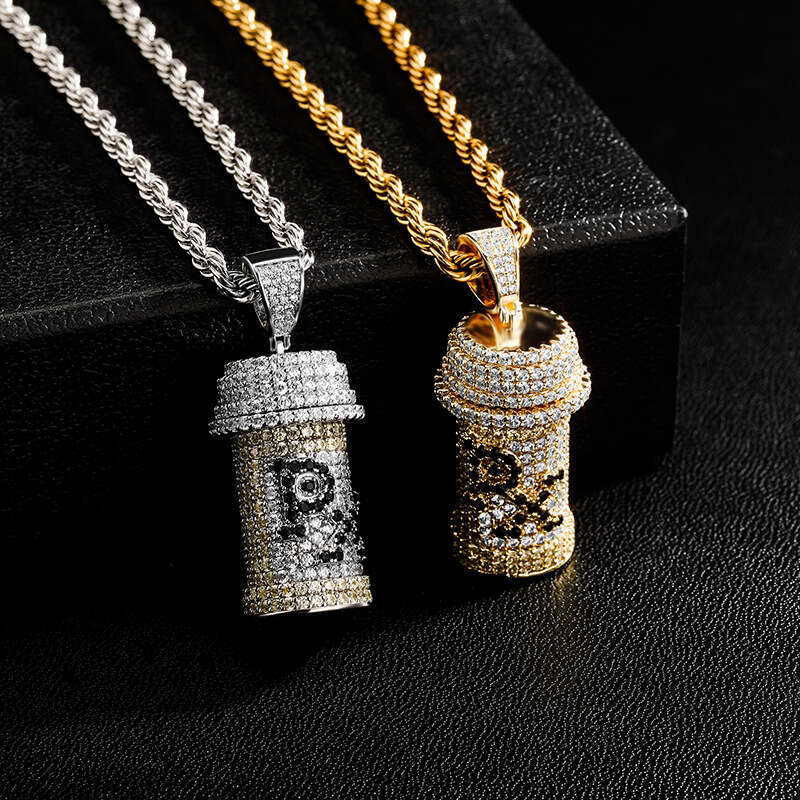 Poison Jar PX Personality Pendant Micro Paved Zircon Unisex Hip Hop Trend Necklace