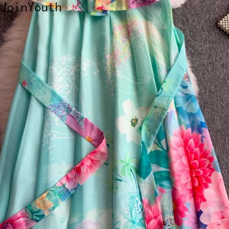 Summer Dresses Women Sweet Floral Slash Neck Slim Waist Robe Femme 2025 Vestidos De Mujer Fashion Big Swing Chiffon Maxi Dress