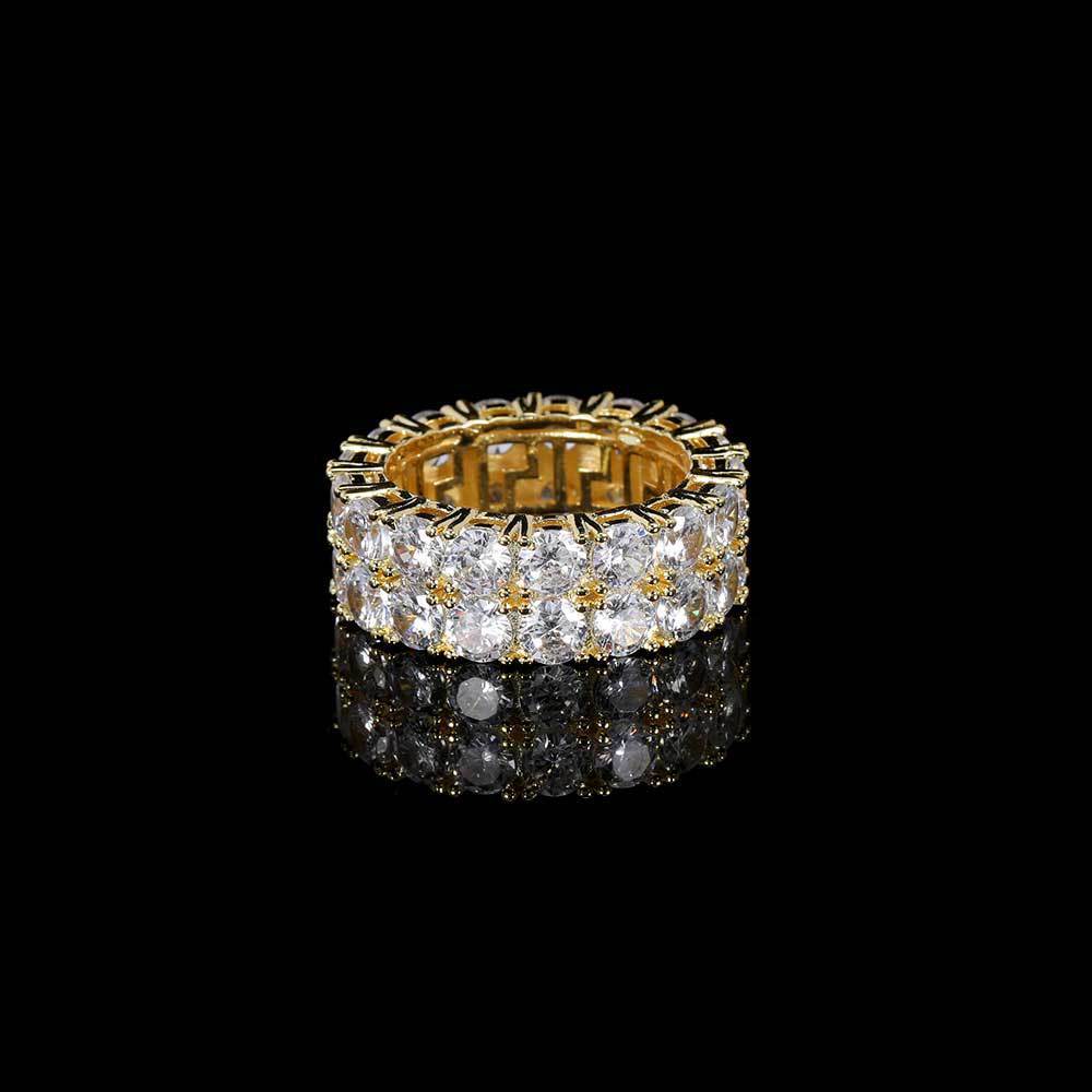Luxury Jewelry Hip Hop Double Row Diamond Full Diamond 18K Gold Men's Ring Trendy Streetwear Accessory
