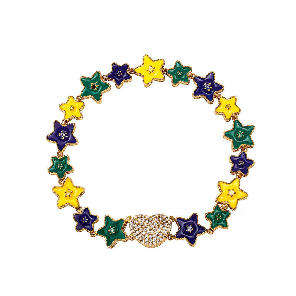 Brazil Soccer Team Color Pendant Necklace Luminous Oil Drop Pentagram Bracelet Dopamine Accessories Trendy Jewelry