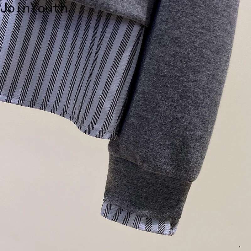 2025 Ropa Mujer Fake Two Hoodies Womens Clothing Patchwork Striped Sweatshirts Casual Fashionoversized Hoodie Vintage Y2k Tops