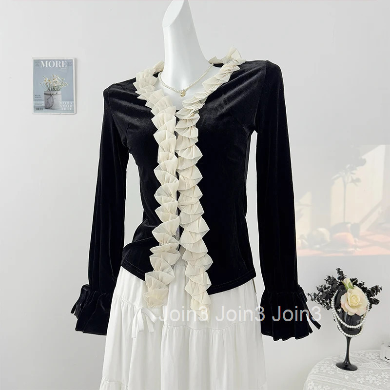 Vintage Blouses 2025 Women Clothing V-neck Long Sleeve Slim Fit Velvet Shirts Camisas De Mujer Fashion Korean Blouse Tops Female