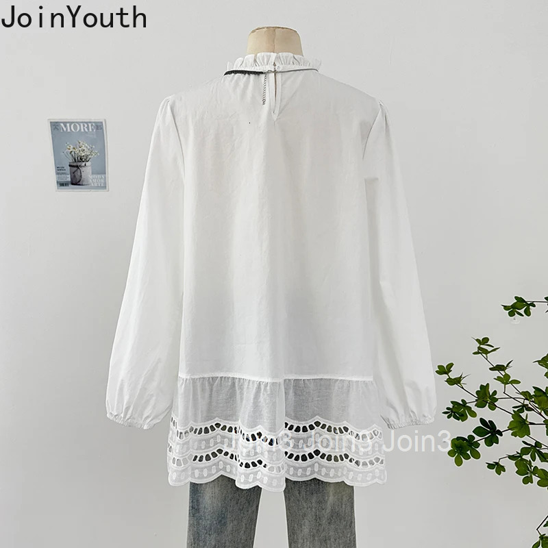 Women Clothing Oversized Blouses 2025 Camisas De Mujer Hollow Out Puff Sleeve O-neck Shirts Ruffles Fashion White Blouse Tops