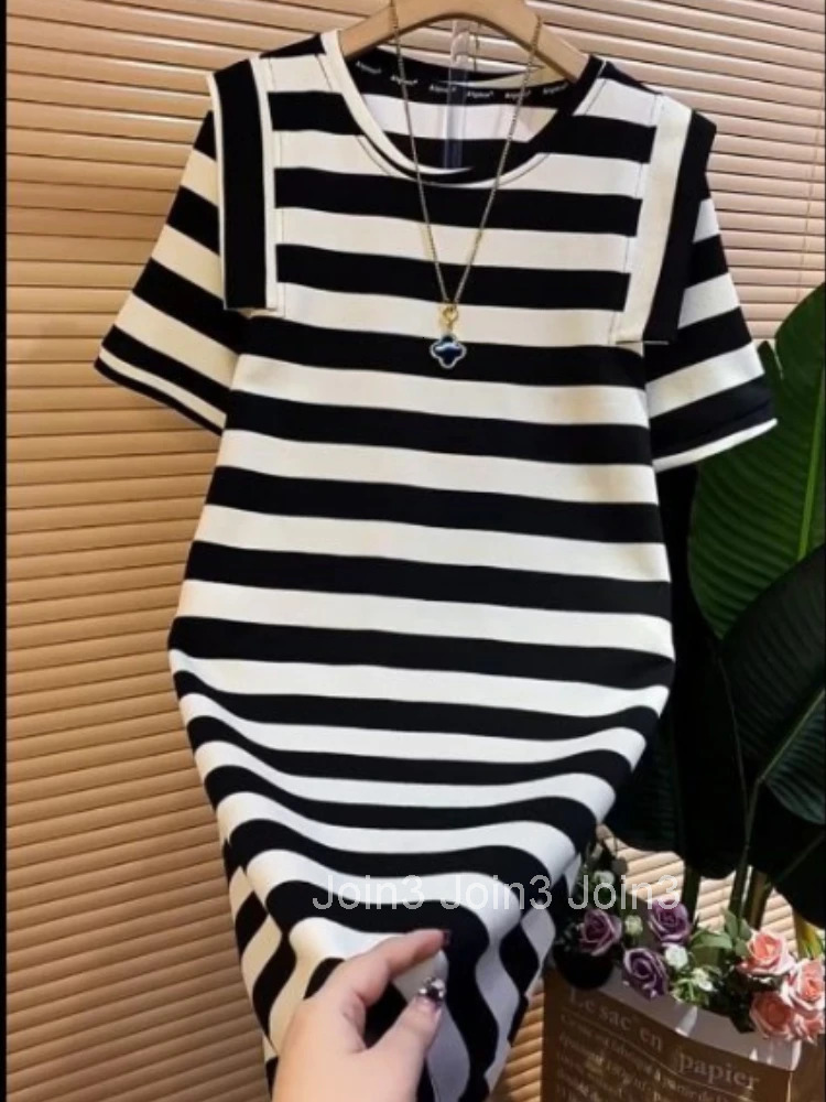 Striped Dresses for Women Vestidos De Mujer 2025 Fashion Casual Korean Robe Femme Short Sleeve O-neck Summer Oversized Dress
