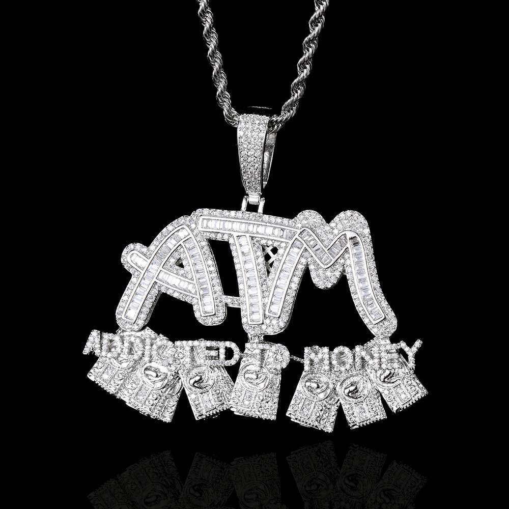 Trendy Hip-Hop ATM Dollar Letter Pendant Personality Mixed CZ Men's Necklace 0696
