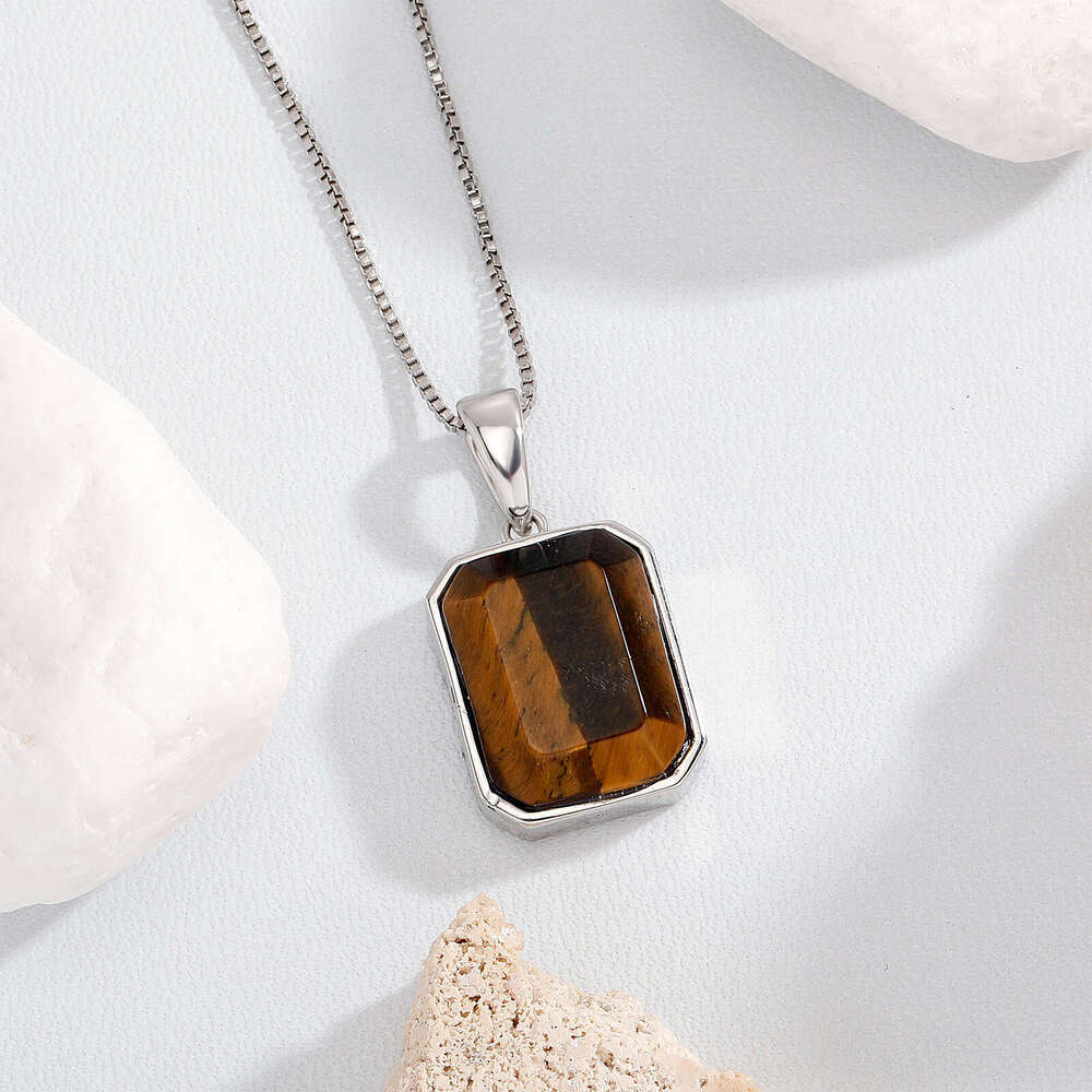 TikTok Live Square Natural Tiger Stone Pendant Solid Large Hanging Ornament Personalized Boyfriend Style Gift Autumn Winter