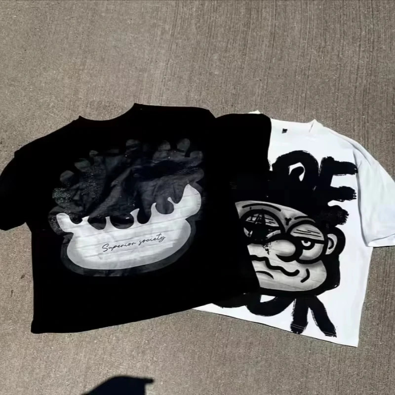 2025 Vintage Big Face Graphic Print Cotton TShirt Men Y2K Summer Short Sleeves Oversize Tshirt Streetwear Women Tops 250614