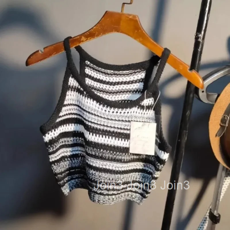 Knitting Tank Crop Top 2025 Womens Clothing Fashion Striped Summer Camis Vintage Casual Hollow Out Vest Y2k Tops Ropa Mujer