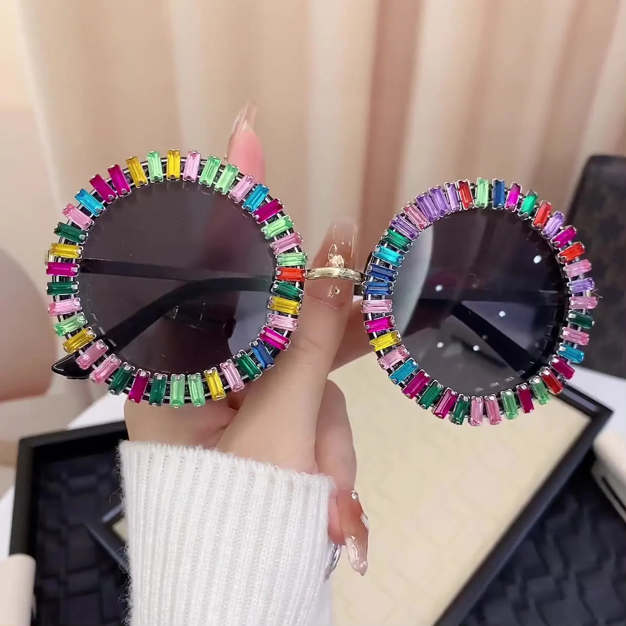 Round Diamond Sunglasse For Female Fashion Vintage Party Travel Steampunk Sun Glasses Shades UV400 250617