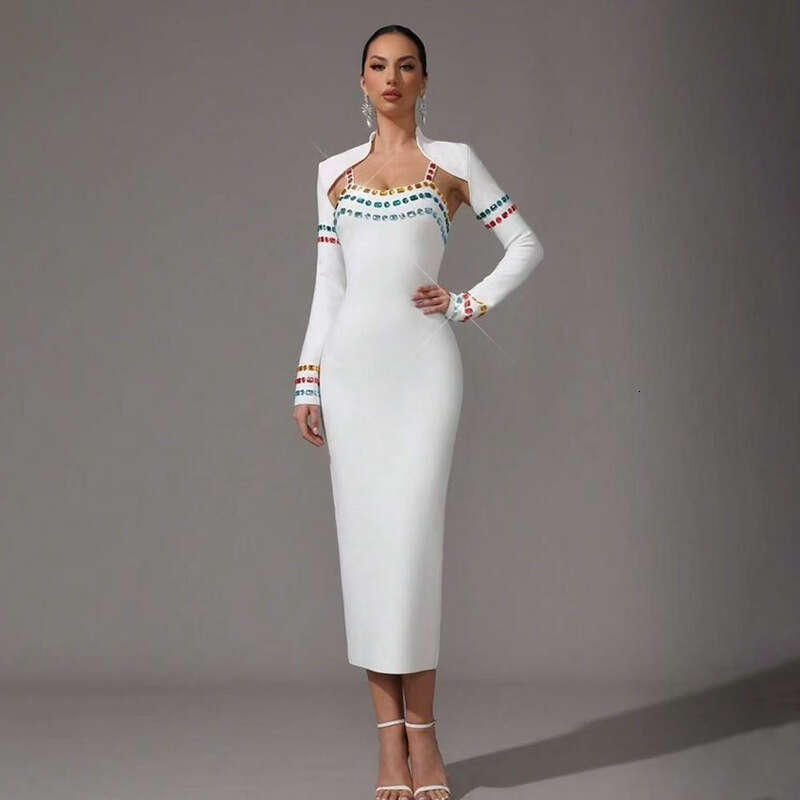 White Skirt Maxi Skirt New Socialite Style Heavy Embroidered Colorful Diamond Long Bandage Set Dress Evening Gown Long Skirt