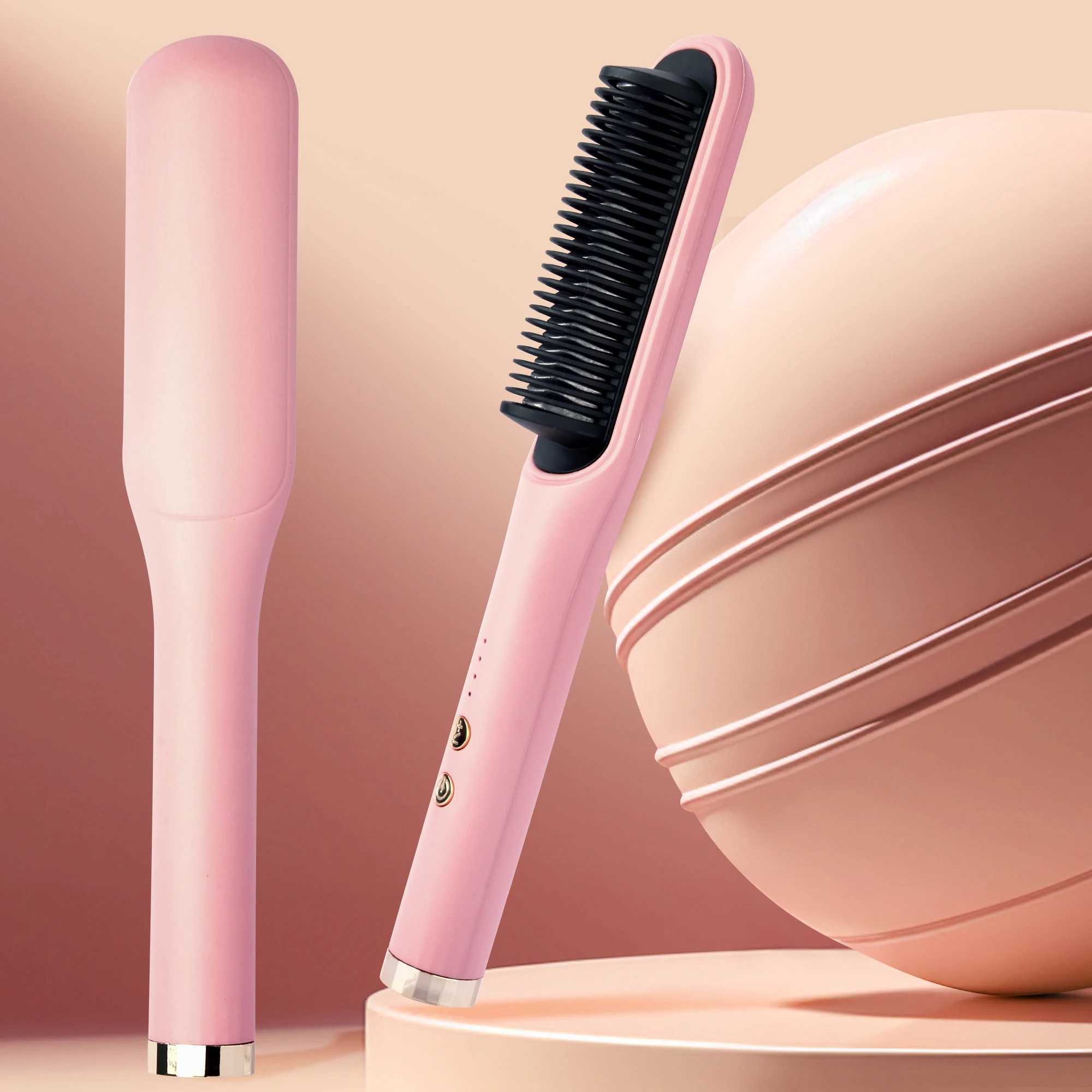 Hair straightener brush fast ceramic heating hot air comb portable heating hair straightener home and travel salonXJ250621