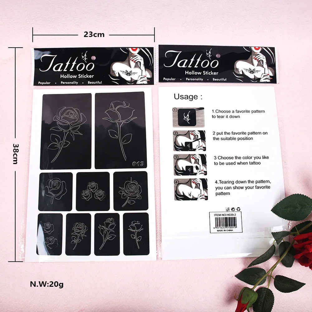 Tattoo Stencil Multiple Styles Reusable Hollow Tattoo Stencil Body Art Paste Drawing Airbrush Glitter Tattoo Template 250619