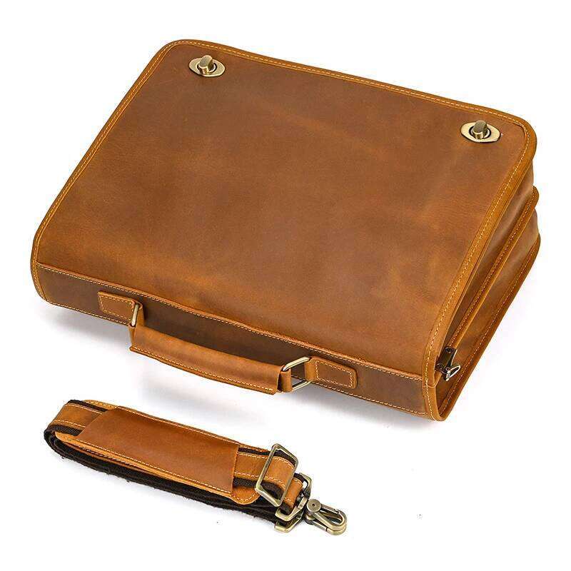 Customize Genuine Laptop Business Travel Briefcase Shoulder Dual Use Men Leather Bags For Office Work Tote Bag