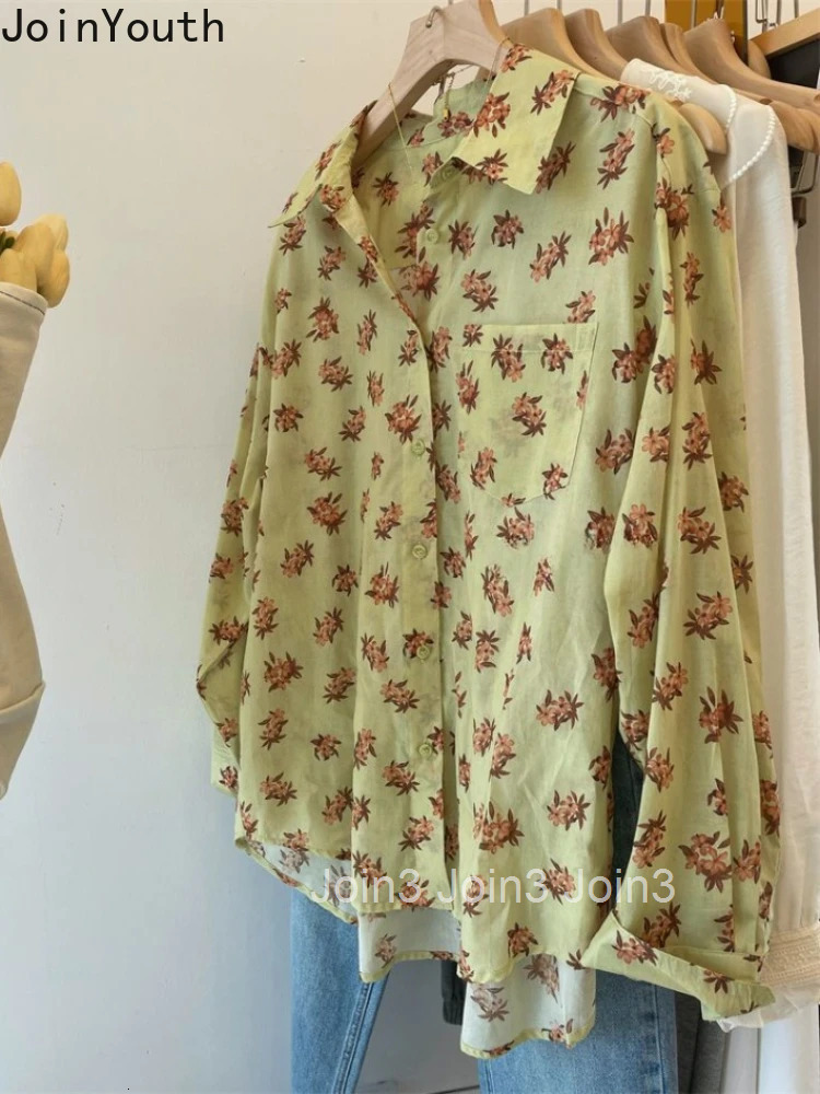 Oversized Blouse Women Clothing Camisas De Mujer 2025 Long Sleeve Fashion Pocket Casual Shirts Print Vintage Korean Blouses Tops
