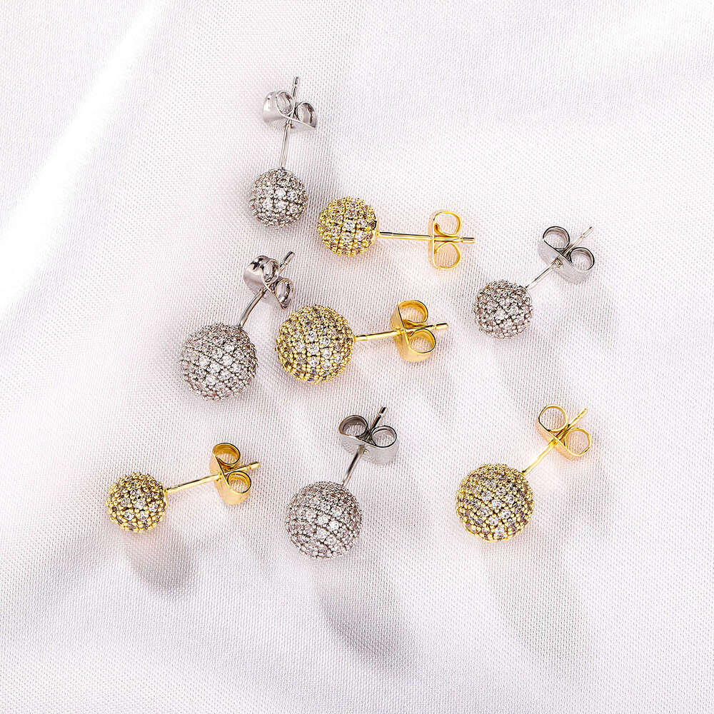 New Fashion 6mm-8mm Spherical Simple Round Women's Earrings Gift Full Dia Studs Sier Needle