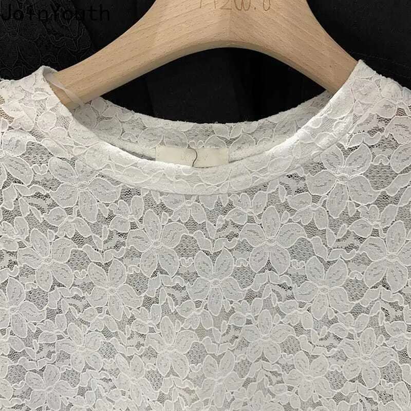 Summer Woman Tshirts 2025 Ropa Mujer Fashion Lace Hollow Out T Shirts O-neck Short Sleeve Tees Oversized Tops White T-shirt