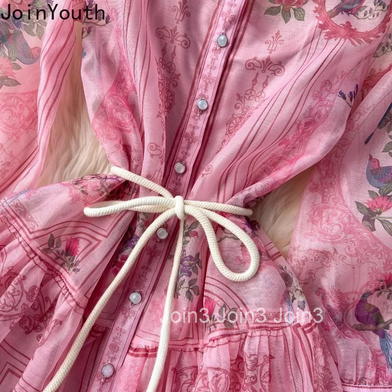 Summer Maxi Dresses Women Clothing Vintage Floral Robe Femme 2025 Vestidos De Mujer High Waist Tunic Chiffon Temperament Dress
