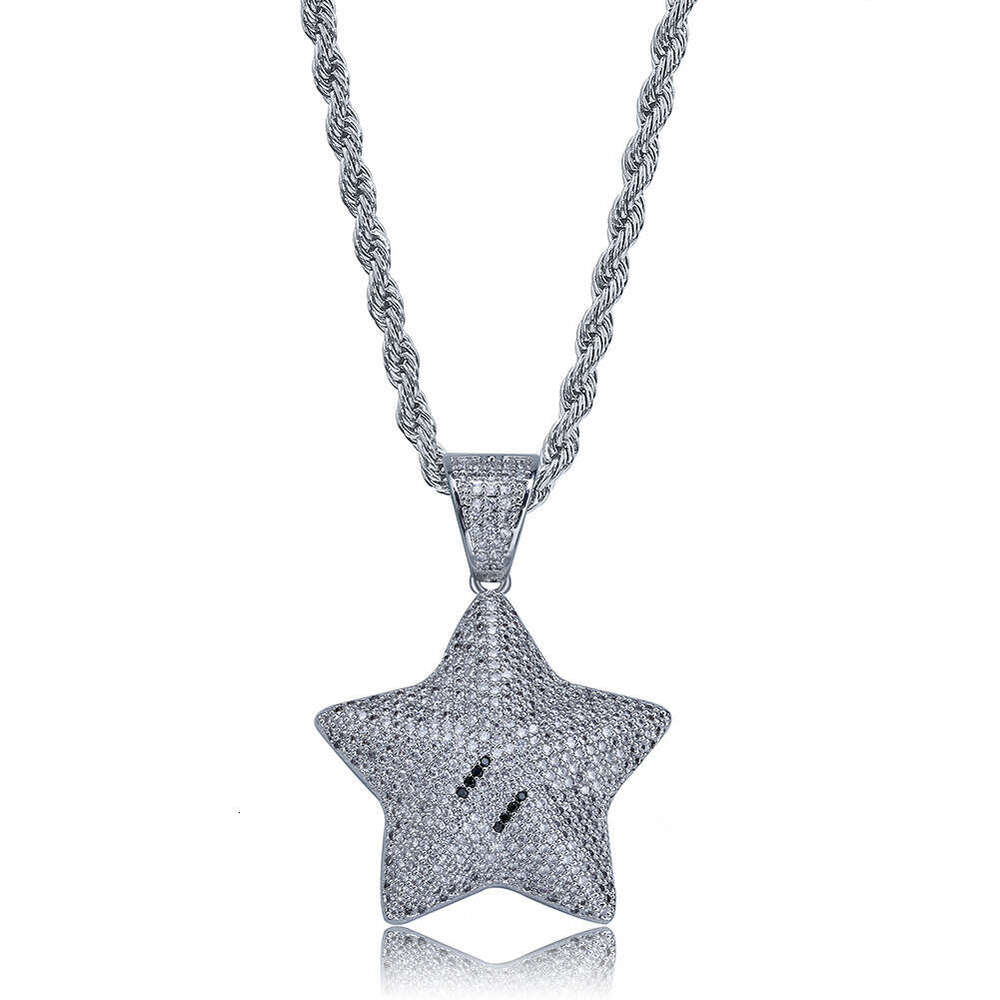 Hip Hop Geometric Pentagram Cartoon Pendant Micro Paved Zircon Unisex Trendy Jewelry Necklace