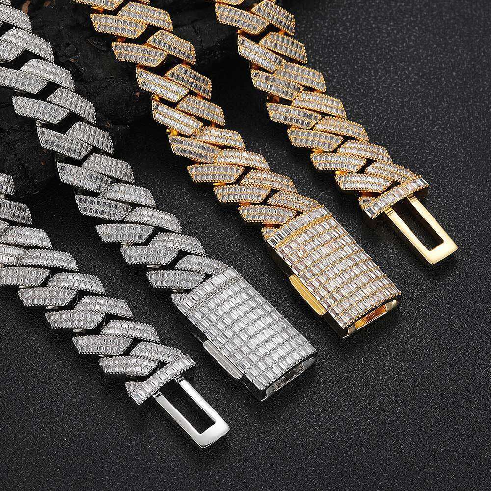 Hip Hop 20mm Double Row T Cubic Zirconia Dia Cuban Chain Thick Men's Necklace b351