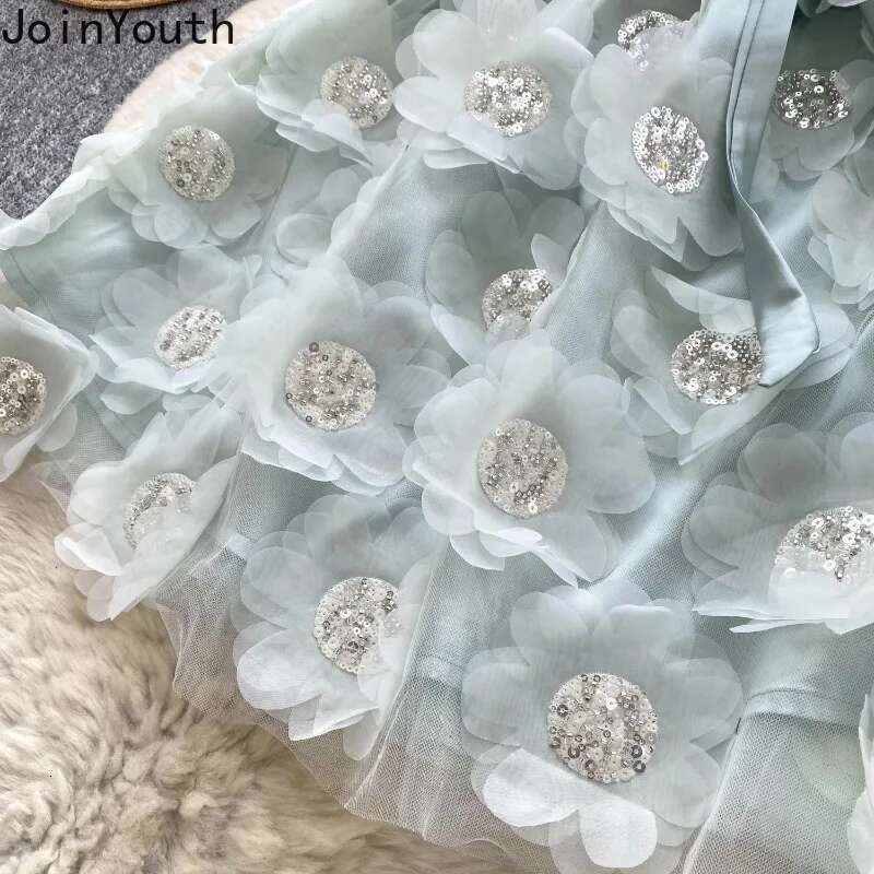 Fashion Secy Womens Dress Chic Diamond Slim Waist Robe Femme 2025 Vestidos De Mujer 3D Floral Sleeveless Summer Mini Dresses