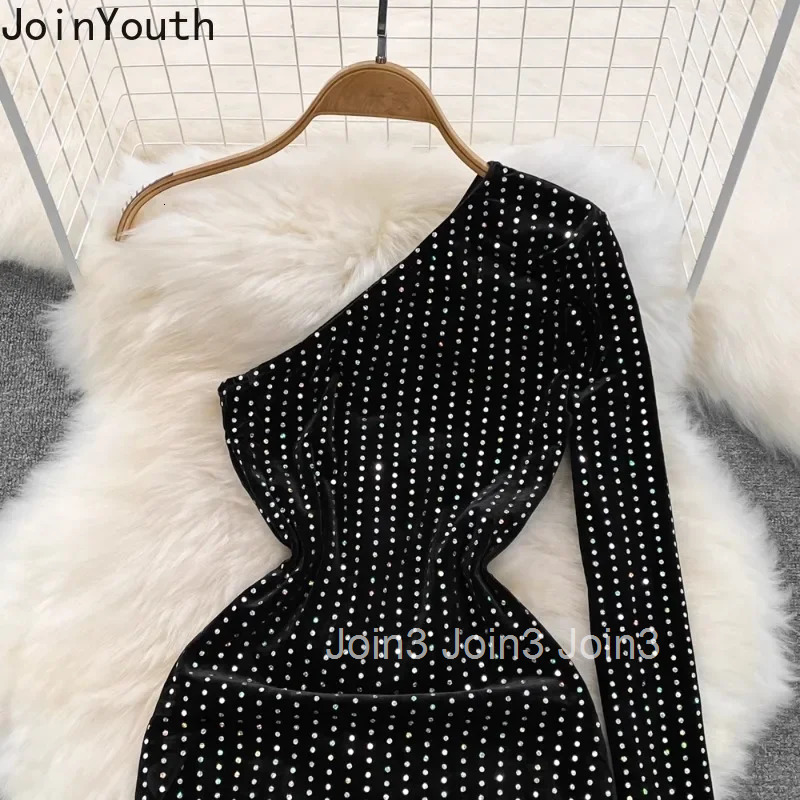 Party Dress Women Clothing Sexy Off Shoulder Temperament Black Robe Femme Diamond Velvet Split Bodycon Dresses Vestido Femme