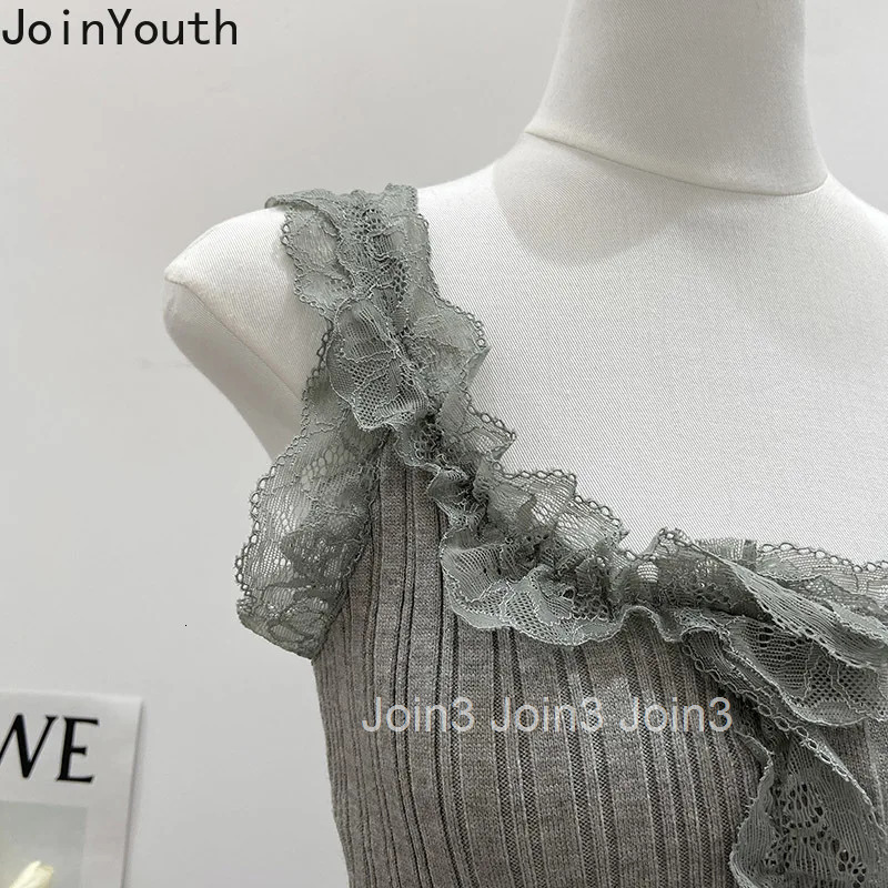 Sweet Crop Top Korean Tanks Womens Clothing Tunic Sleeveless Knitted Camis 2025 Ropa Mujer Patchwork Lace Fashion Sexy Vest
