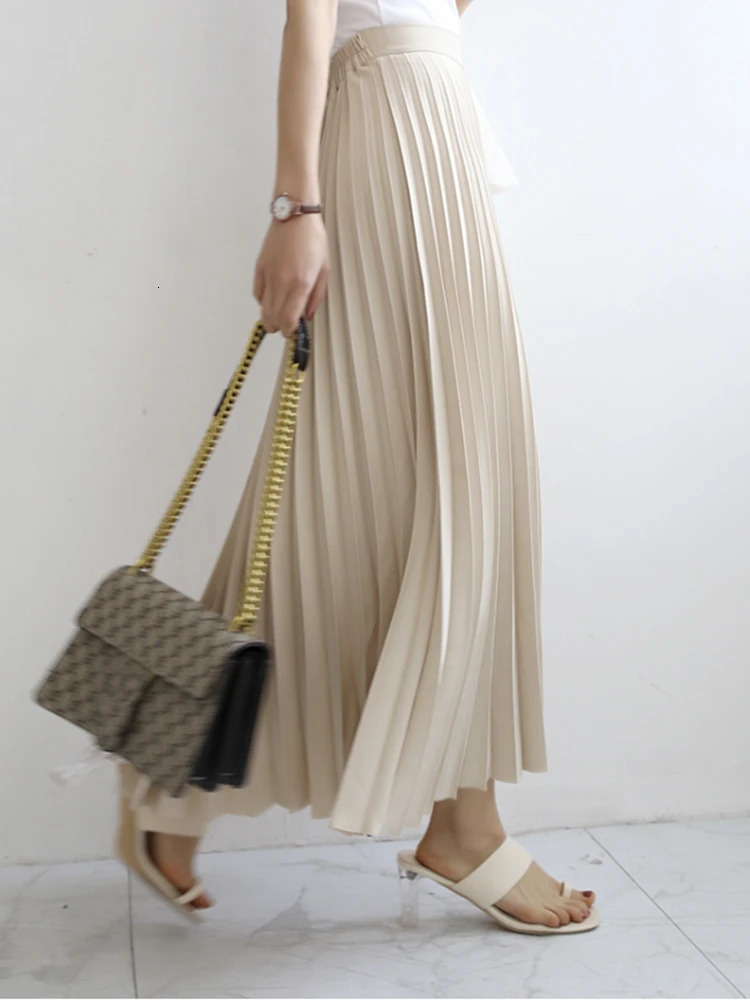 er Women Spring Autumn Elegant Chic Solid Pleated Skirt High Waist Fashion With Elastic Female C-035 250619