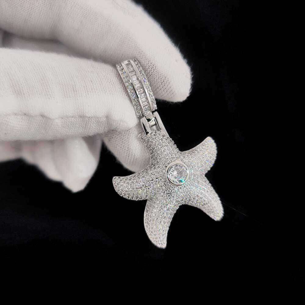 Hip Hop Micro Paved Zircon Pentagram Trendy Brand Personality Full Dia Starfish Pendant Men's Necklace 6c13