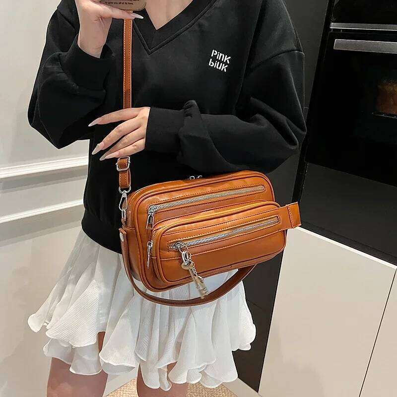 Large Capacity Soft Leather Messenger Women Multiple Zippers Pouch Shoulder Bag Casual Handbag Big Travel Crossbody Bags