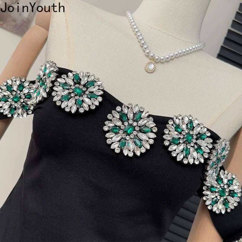 Korean Fashion Clothing Sexy Tanks Women Heavy Diamond 3D Floral Tanks Crop Tops Temperament Tunic Summer Camis 2025 Ropa Mujer