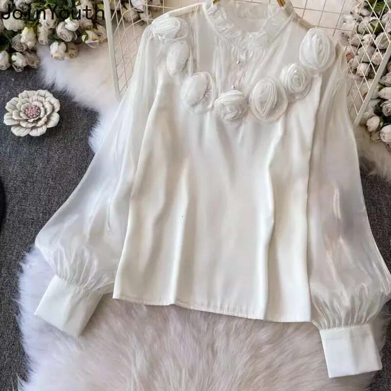 Korean 2 Piece Sets Womens Outfits 3D Floral Long Sleeve Blouse Heavy Beading Bodycon Mini Skirt Shorts Suit Fashion Summer Set