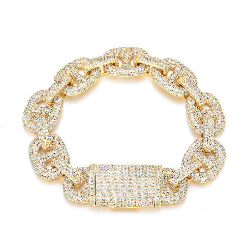 Hip Hop 16mm Pig Nose Bubble Cuban Chain Zircon Jewelry Accessories Men's Bracelet c6cb
