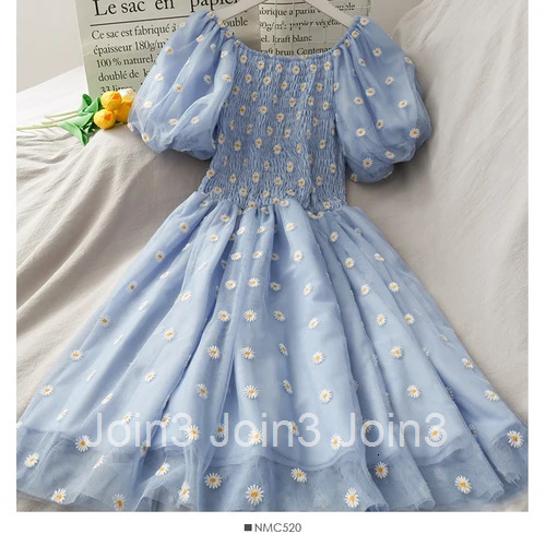 Joinyouth Sweet Dress for Women 2025 Summer Robe Korean Fashion Pleated Dresses Slash Neck Puff Sleeve Print Gauze Dresses 7b994