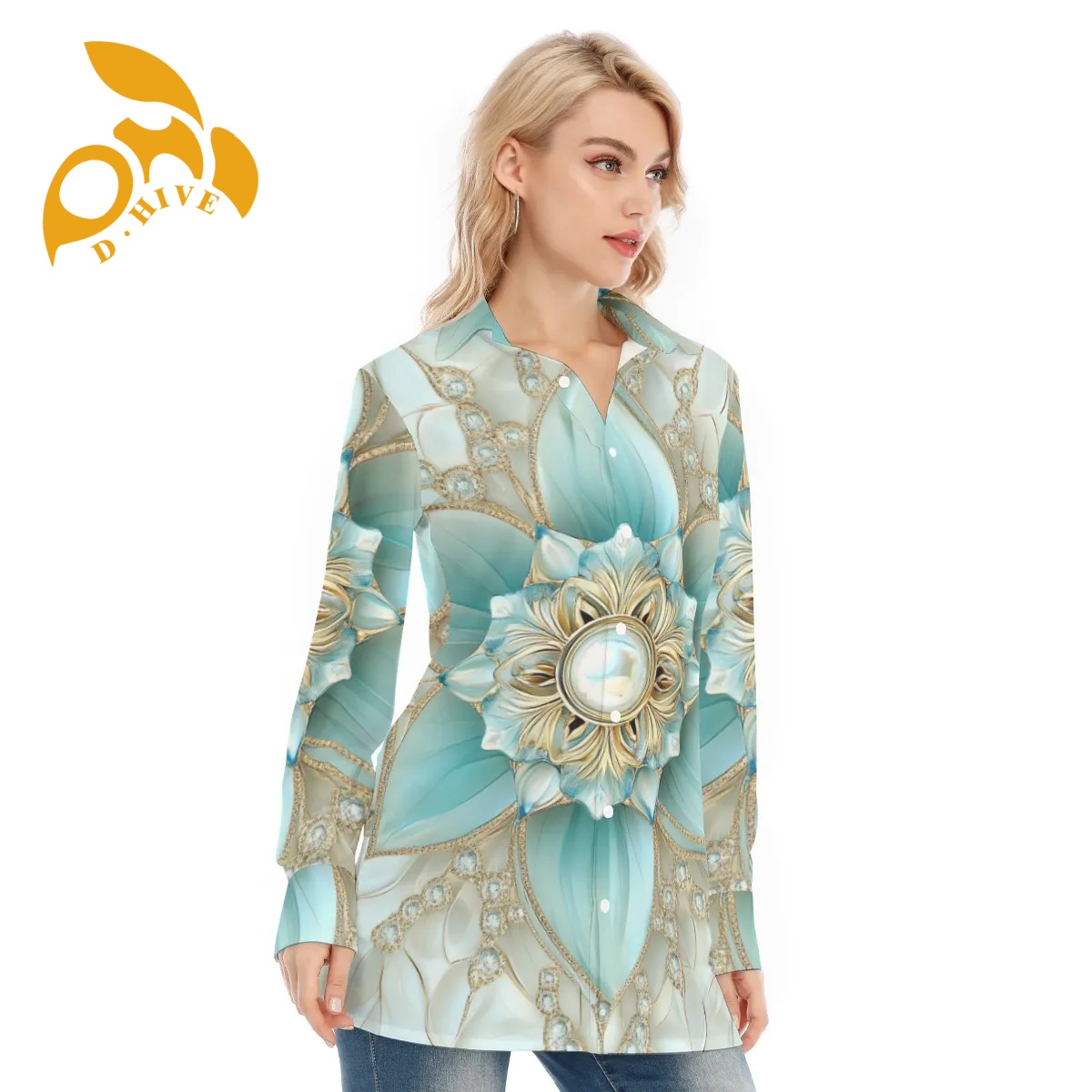 Free shipping Customer customization All-Over Print Women's Long Shirt Design fashion Show off one's figure sexy Breathable comfortable