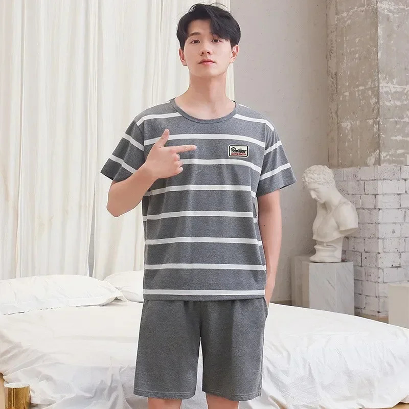 Summer Men Pajamas ShortSleeved Shorts Nightwear Homewear Cool Feeling Sports Leisure Thin Section Loose Suit Sleepwear 250614