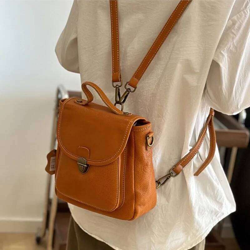 Johnature Genuine Leather Small Backpack 2025 New Casual Versatile Multi Functional Women's Shoulder Crossbody Bags